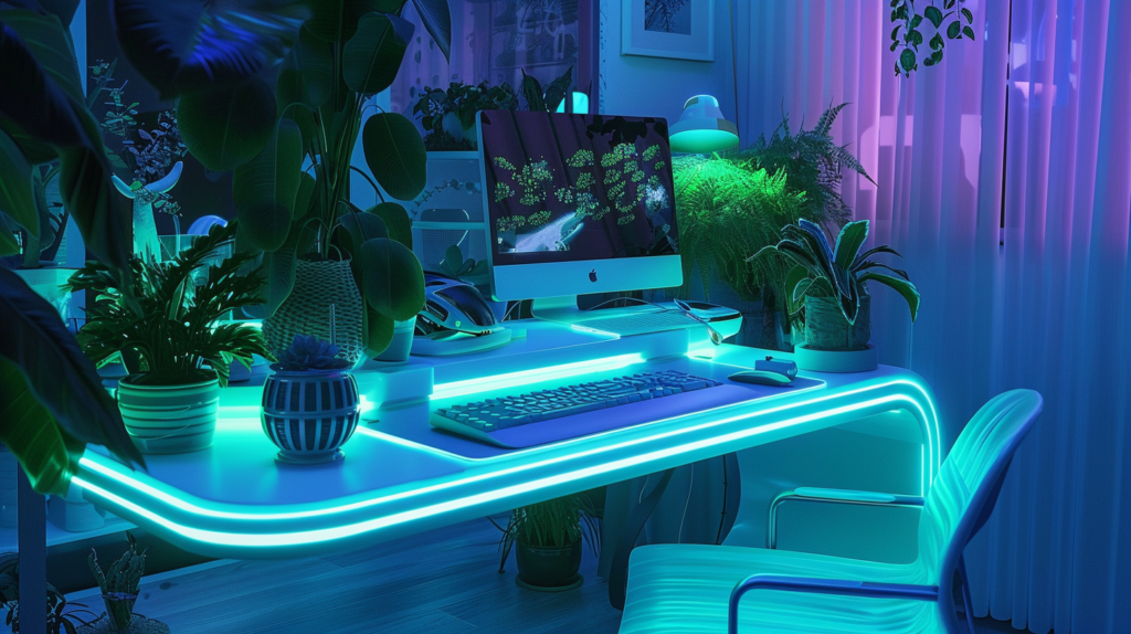futuristic workspace using bioluminescence